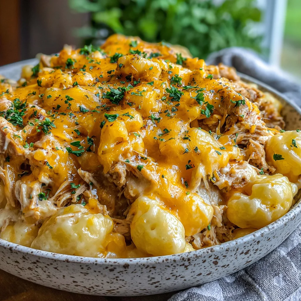 Slow Cooker BBQ Pulled Chicken Mac &amp; Cheese