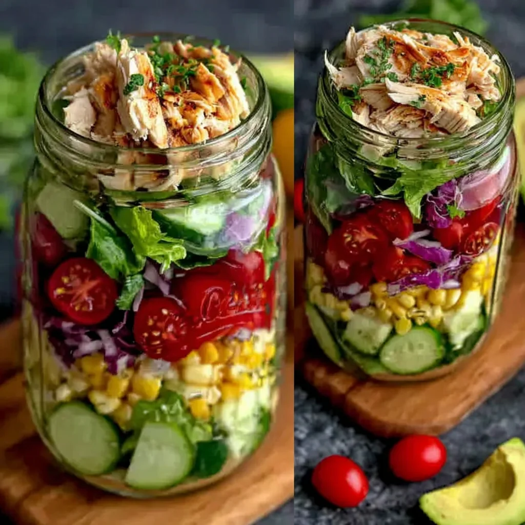 Easy Summer Rotisserie Chicken Mason Jar Salad Recipe (Perfect for Meal Prep!)