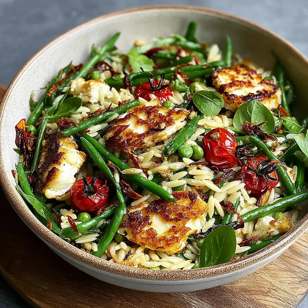 Risoni, Green Bean & Golden Halloumi Salad Recipe (Quick & Easy!)